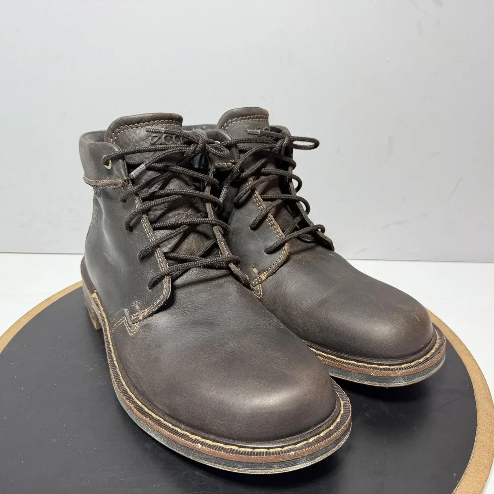 Ecco Boots Mens Size 10 Brown Leather Lace Up Dry Ankle Casual Outdoor
